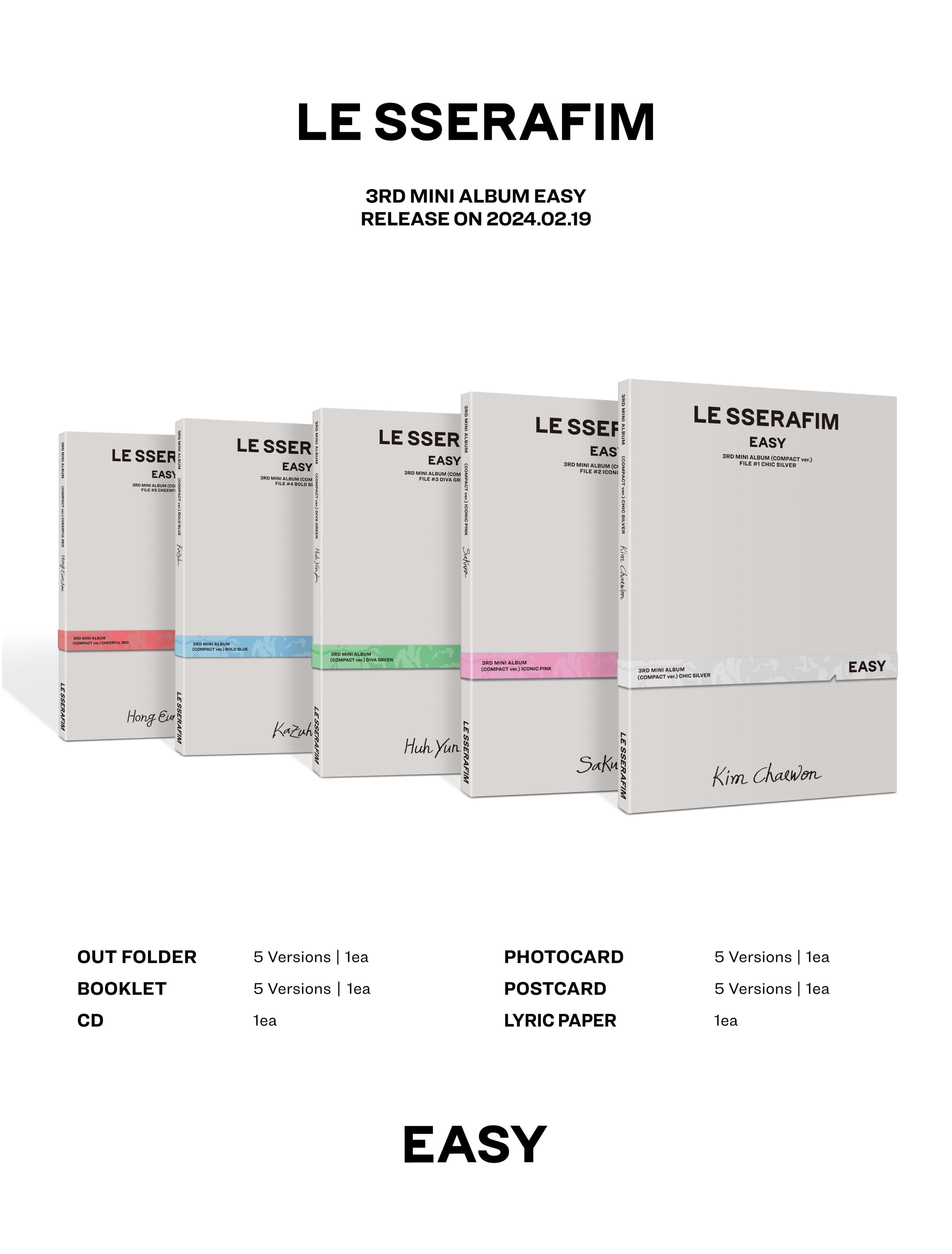 LE SSERAFIM - EASY (3RD MINI ALBUM) COMPACT VER. SET + Weverse Showcase Gift Nolae